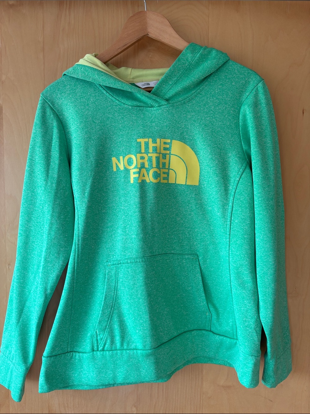 The North Face Girls' Teal Green Hoodie with Yellow Logo